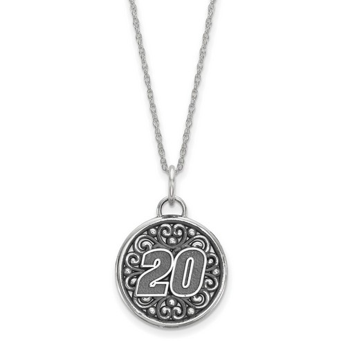Matt Kenseth #20 Round Bali Style Car Number Pendant & Chain In Sterling Silver