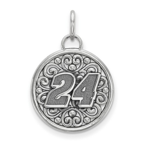 Jeff Gordon #24 Round Bali Style Car Number Pendant In Sterling Silver