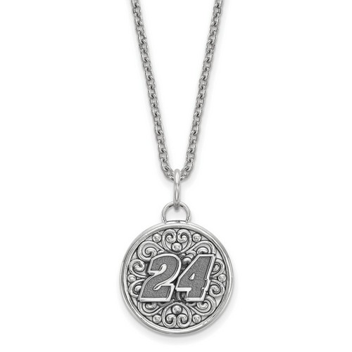 Jeff Gordon #24 Round Bali Style Car Number Pendant & Chain In Sterling Silver