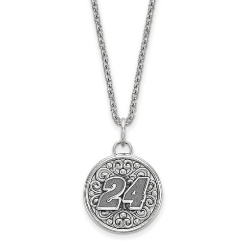 Jeff Gordon #24 Round Bali Style Car Number Pendant & Chain In Sterling Silver