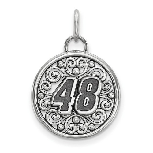 Jimmie Johnson #48 Round Bali Style Car Number Pendant In Sterling Silver