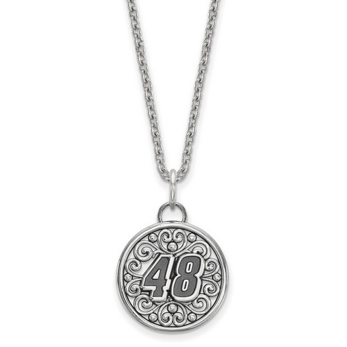 Jimmie Johnson #48 Round Bali Type Car Number Pendant & Chain In Sterling Silver