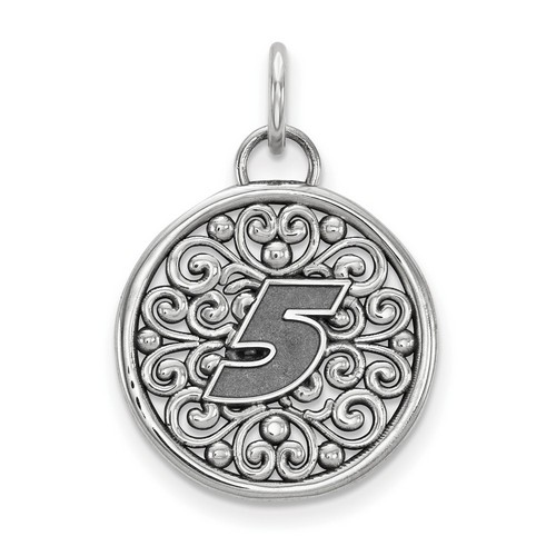 Kasey Kahne #5 Round Bali Style Car Number Pendant In Sterling Silver