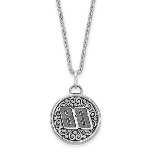 Dale Earnhardt Jr #88 Round Bali Type Car Number Sterling Silver Pendant & Chain