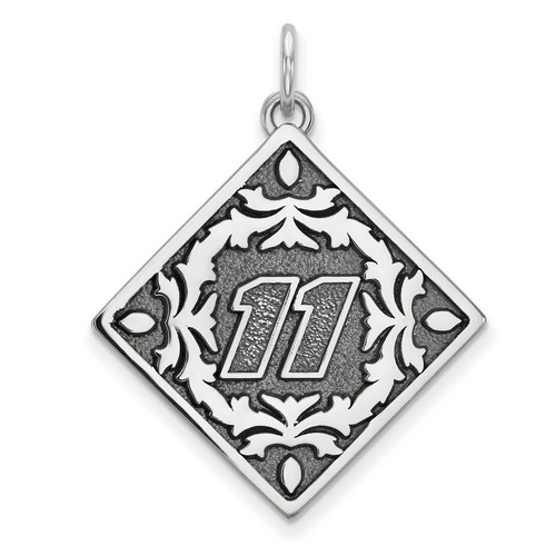 Denny Hamlin #11 Square Bali Type Leaf Pattern Pendant In Sterling Silver