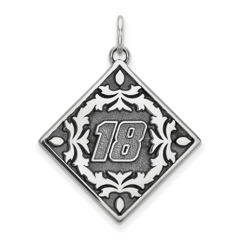 Kyle Busch #18 Square Bali Type Leaf Pattern Pendant In Sterling Silver