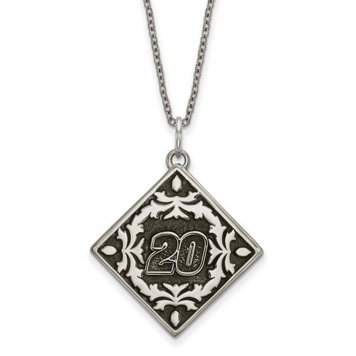 Matt Kenseth #20 Square Stainless Steel Bali Type Leaf Pattern Pendant & Chain