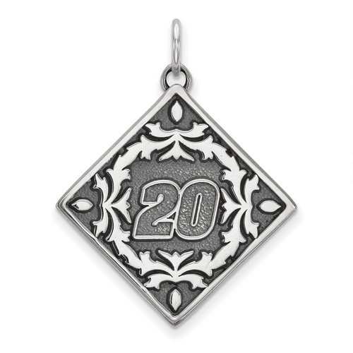 Matt Kenseth #20 Square Bali Type Leaf Pattern Pendant In Sterling Silver