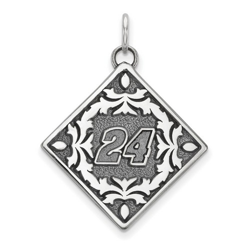 Jeff Gordon #24 Square Bali Type Leaf Pattern Pendant In Sterling Silver