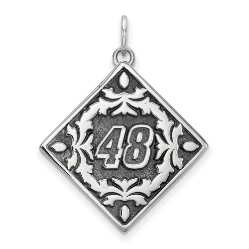 Jimmie Johnson #48 Square Bali Type Leaf Pattern Pendant In Sterling Silver