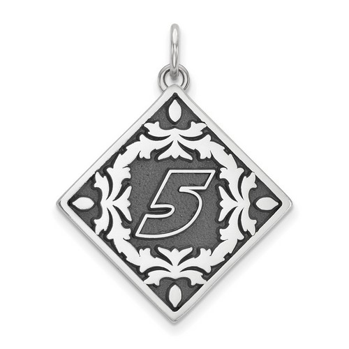 Kasey Kahne #5 Square Bali Type Leaf Pattern Pendant In Sterling Silver
