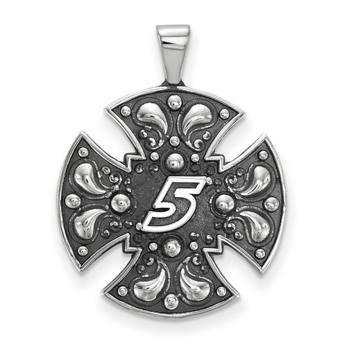 Kasey Kahne #5 Bali Style Maltese Cross Pendant In Sterling Silver