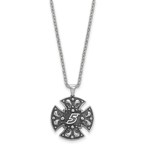 Kasey Kahne #5 Bali Style Maltese Cross Pendant & Chain In Sterling Silver