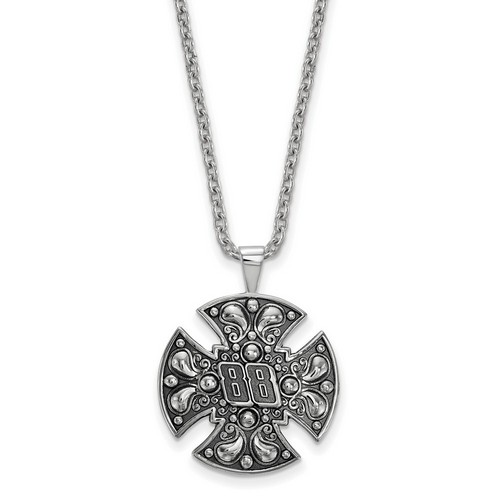 Dale Earnhardt Jr #88 Bali Type Maltese Cross Pendant & Chain In Sterling Silver