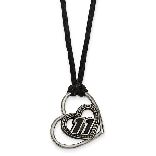 Denny Hamlin #11 Stainless Steel Number In Two Hearts Pendant & Black Cord