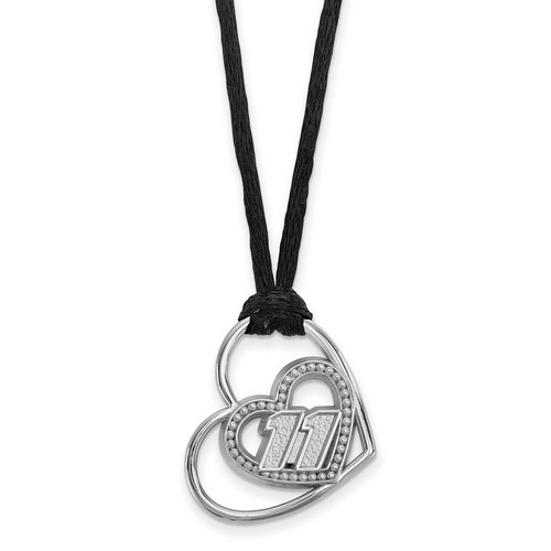 Denny Hamlin #11 Car Number In Two Hearts Sterling Silver Pendant & Black Cord