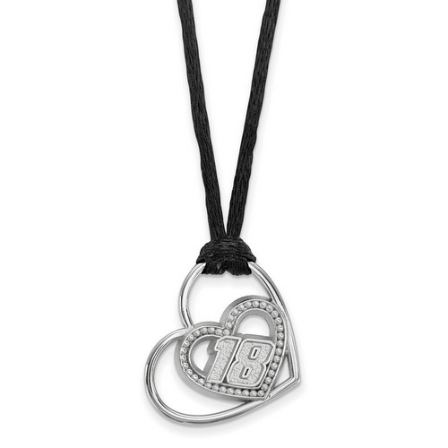 Kyle Busch #18 Car Number In Two Hearts Sterling Silver Pendant & Black Cord
