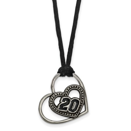 Matt Kenseth #20 Stainless Steel Number In Two Hearts Pendant & Black Cord
