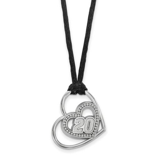 Matt Kenseth #20 Car Number In Two Hearts Sterling Silver Pendant & Black Cord