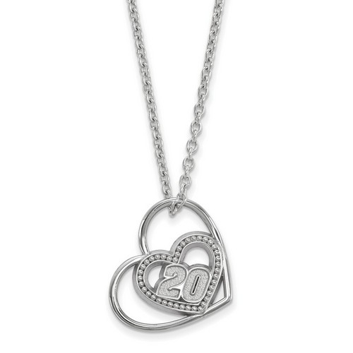 Matt Kenseth #20 Car Number In Two Hearts Pendant & Chain in Sterling Silver