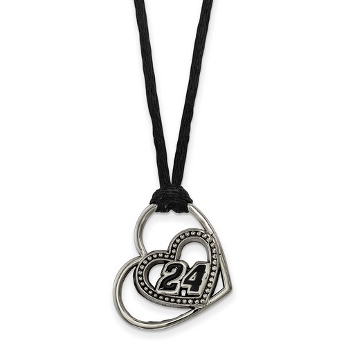 Jeff Gordon #24 Stainless Steel Number In Two Hearts Pendant & Black Cord