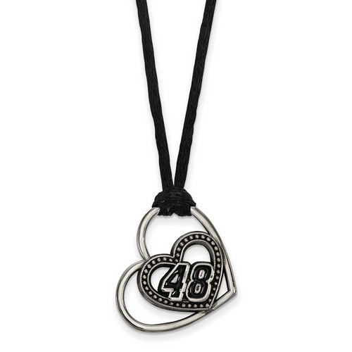 Jimmie Johnson #48 Stainless Steel Number In Two Hearts Pendant & Black Cord