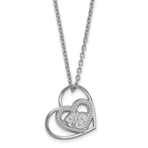 Jimmie Johnson #48 Car Number In Two Hearts Pendant & Chain in Sterling Silver