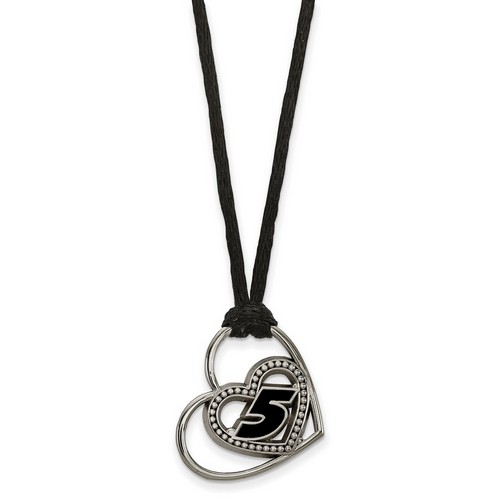 Kasey Kahne #5 Stainless Steel Number In Two Hearts Pendant & Black Cord
