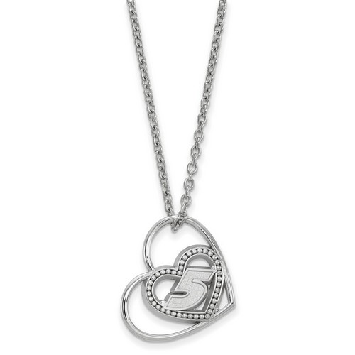 Kasey Kahne #5 Car Number In Two Hearts Pendant & Chain in Sterling Silver