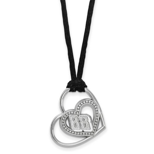 Dale Earnhardt Jr #88 Number In Two Hearts Sterling Silver Pendant & Black Cord