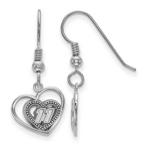 Denny Hamlin #11 Number In Two Hearts Sterling Silver Shepherd's Hook Earrings