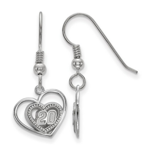 Matt Kenseth #20 Number In Two Hearts Sterling Silver Shepherd's Hook Earrings