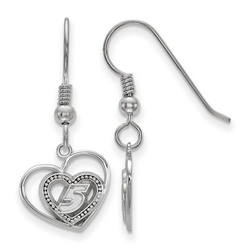 Kasey Kahne #5 Car Number In Two Hearts Sterling Silver Shepherd's Hook Earrings