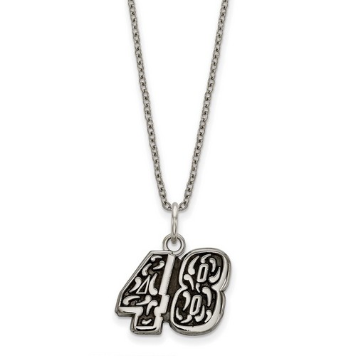 Jimmie Johnson #48 Stainless Steel Bali Type Leaf Pattern Pendant & Chain