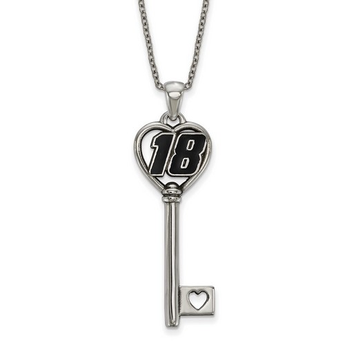 Kyle Busch #18 Number Heart Key Stainless Steel Pendant & Rolo Chain