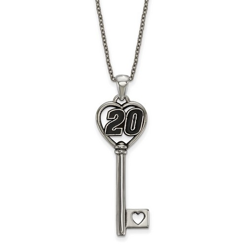 Matt Kenseth #20 Number Heart Key Stainless Steel Pendant & Rolo Chain