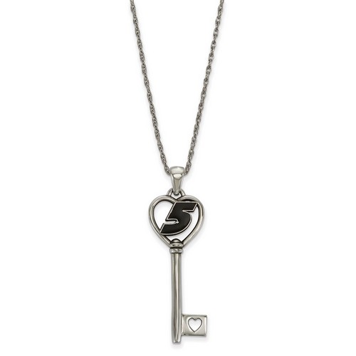 Kasey Kahne #5 Number Inside Heart Key Stainless Steel Pendant & Rolo Chain