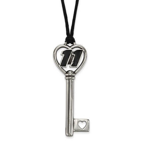 Denny Hamlin #11 Stainless Steel Number In Heart Key Pendant Black Rope Necklace