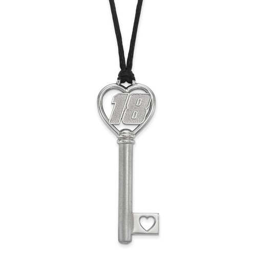 Kyle Busch #18 Heart Key On Silk Cord Necklace In Sterling Silver 11.34 Gr