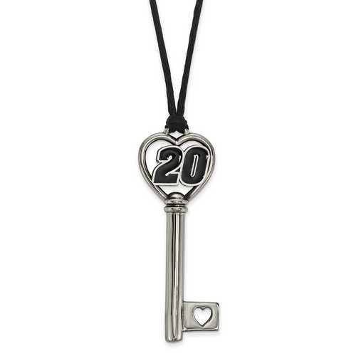 Matt Kenseth #20 Number Heart Key Stainless Steel Pendant & Black Cord