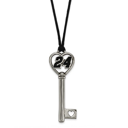 Jeff Gordon #24 Number Heart Key Stainless Steel Pendant & Black Cord