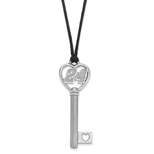Jeff Gordon #24 Heart Key On Silk Cord Necklace In Sterling Silver 11.34 Gr