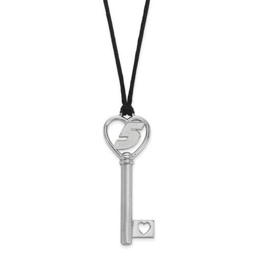 Kasey Kahne #5 Heart Key On Silk Cord Necklace In Sterling Silver 11.34 Gr