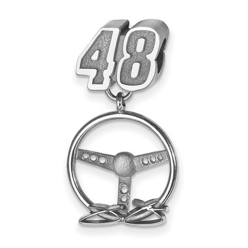 Jimmie Johnson #48 Car Number Bead & Signed Sterling Silver Steering Wheel Charm