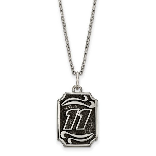 Denny Hamlin #11 Dog Tag Bali Style Leaf Pattern Stainless Steel Pendant & Chain
