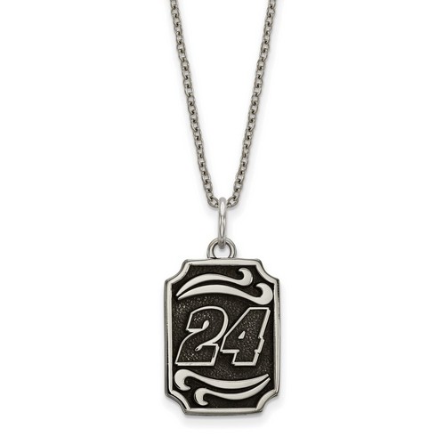 Jeff Gordon #24 Dog Tag Bali Style Leaf Pattern Stainless Steel Pendant & Chain