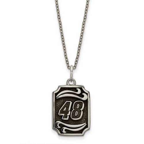 Jimmie Johnson #48 Dog Tag Bali Leaf Pattern Stainless Steel Pendant & Chain