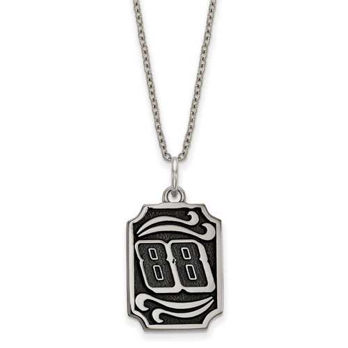 Dale Earnhardt Jr #88 Dog Tag Bali Leaf Pattern Stainless Steel Pendant & Chain