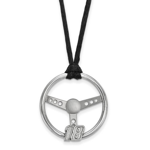 Kyle Busch #18 Big Steering Wheel Number Pendant & Black Cord In Sterling Silver