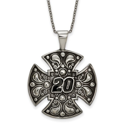 Matt Kenseth #20 Stainless Steel Large Bali Style Maltese Cross Pendant